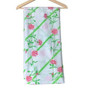 Vintage Floral Full Flat Sheet Sears Roebuck Perma Prest Pink Green 82x95